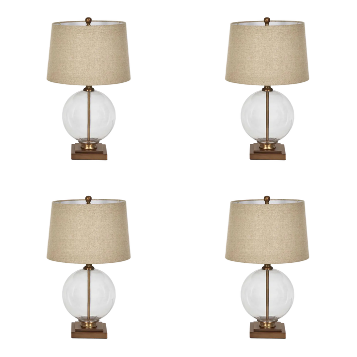 Ivy Antique Brass / Glass Lamps With Natural Linen Shade - Set of 4