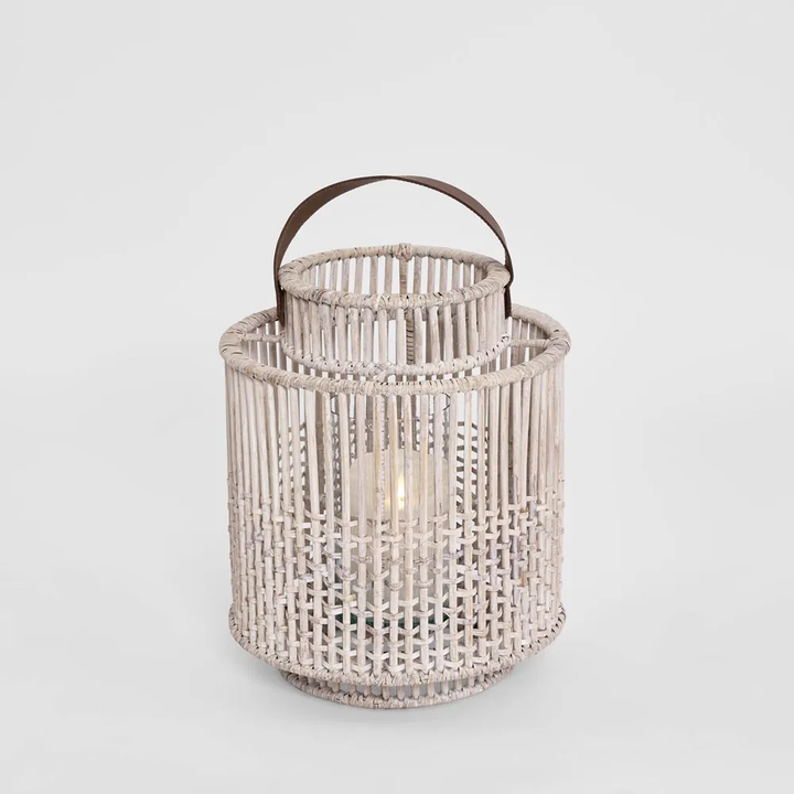 Kyra Rattan Lantern Medium White Wash