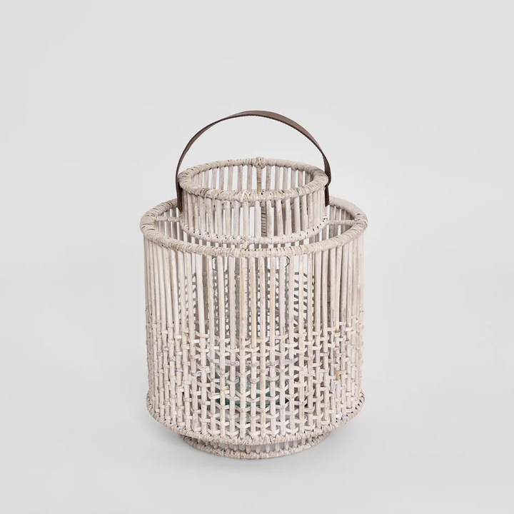Kyra Rattan Lantern Medium White Wash