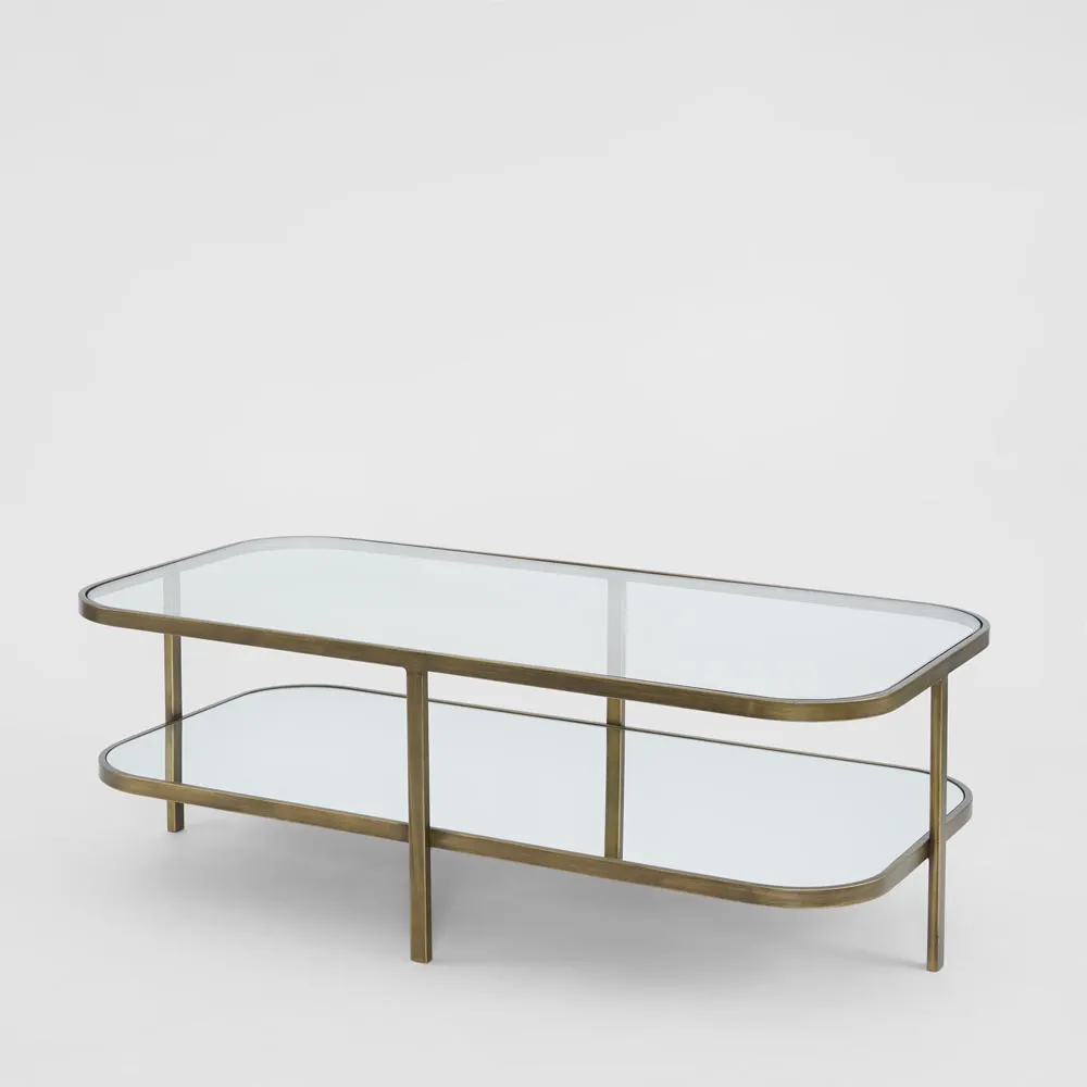 Lewis Brass Iron Glass & Mirror Coffee Table
