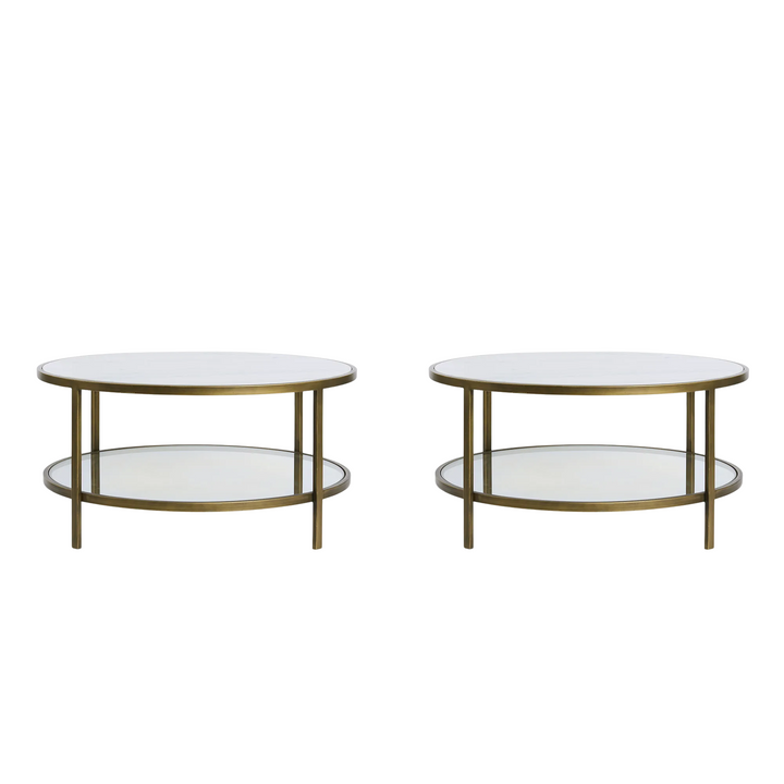 Palladium Brass Iron Marble & Glass Coffee Tables - Set of 2