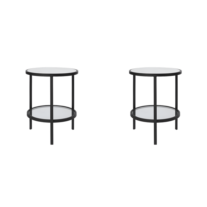Palladium Black Iron Marble & Glass Side Tables - Set of 2