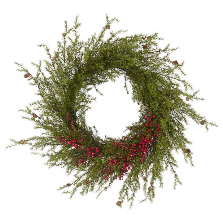 Pine Needle & Red Berry Wreath 90cm