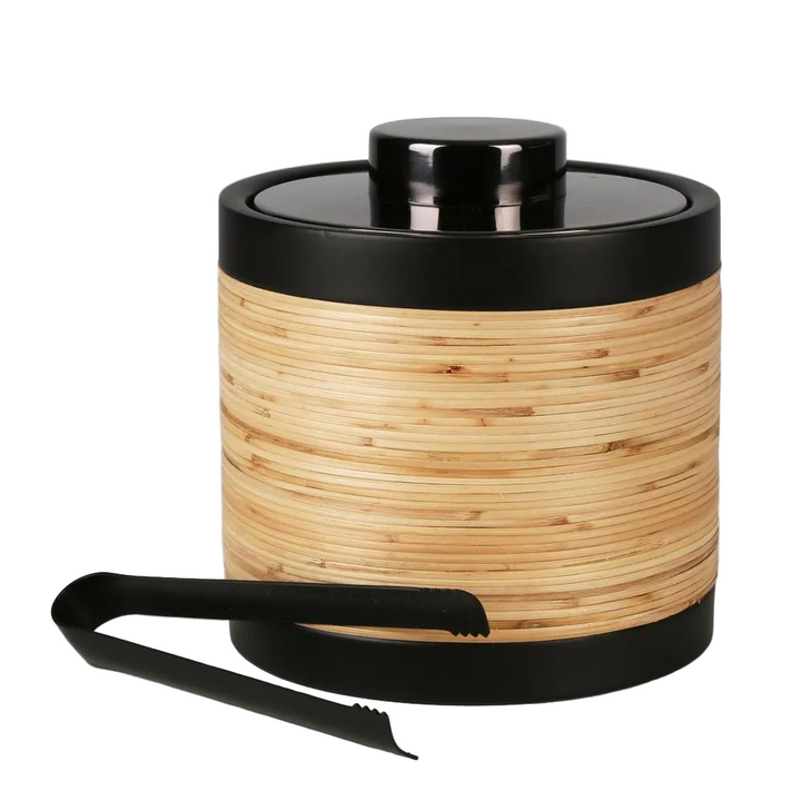 Plantation Ice Bucket & Tong Black &Rattan