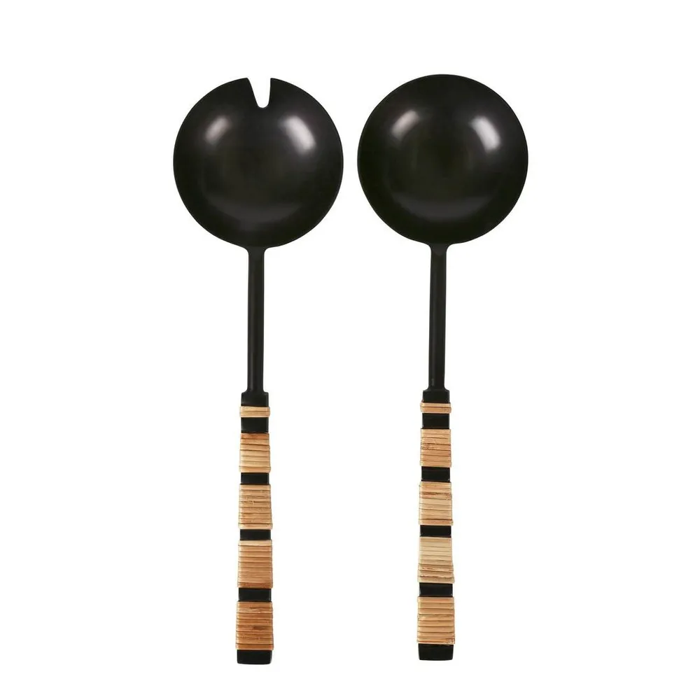 Plantation Salad Server Set Black & Rattan