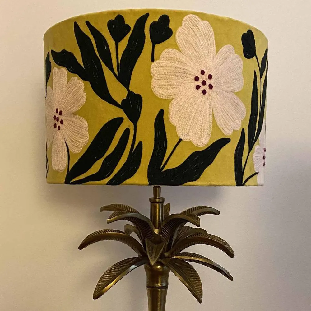 Poppy Velvet Drum Shade Lime Multi