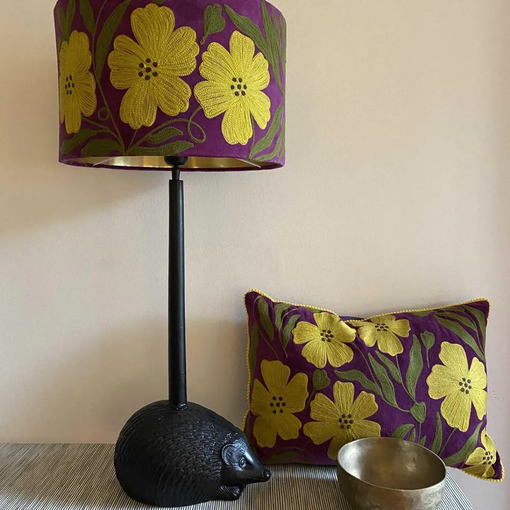 Poppy Velvet Drum Shade Purple Multi