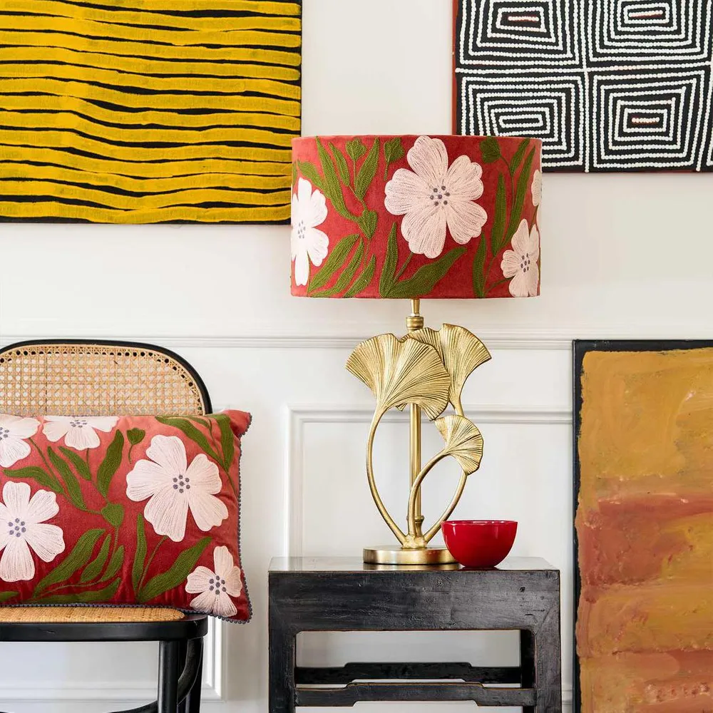 Poppy Velvet Drum Shade Rust Multi