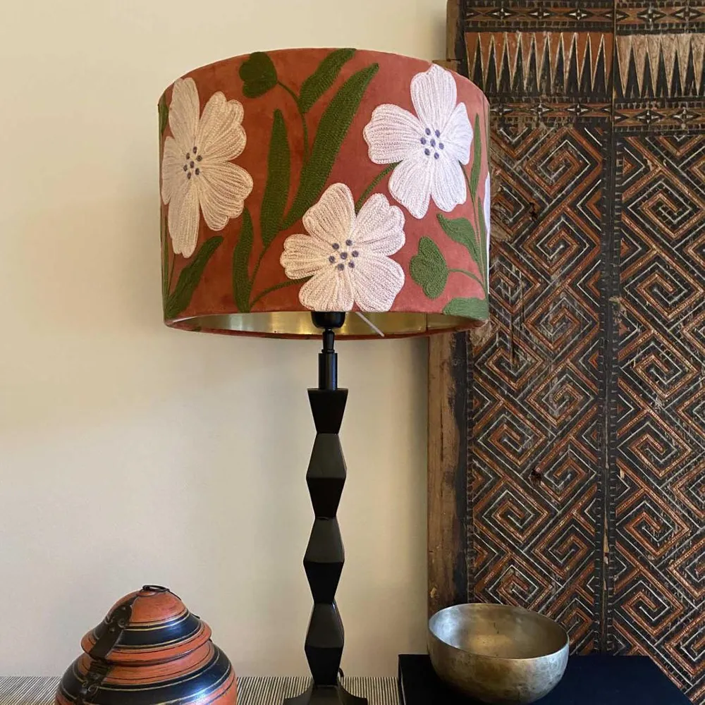 Poppy Velvet Drum Shade Rust Multi
