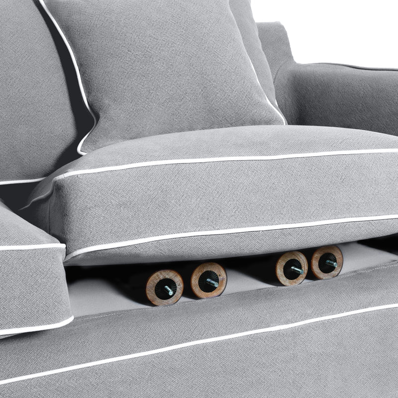 Noosa Hamptons 2.5 Seat Sofa Bed Grey W/White Piping