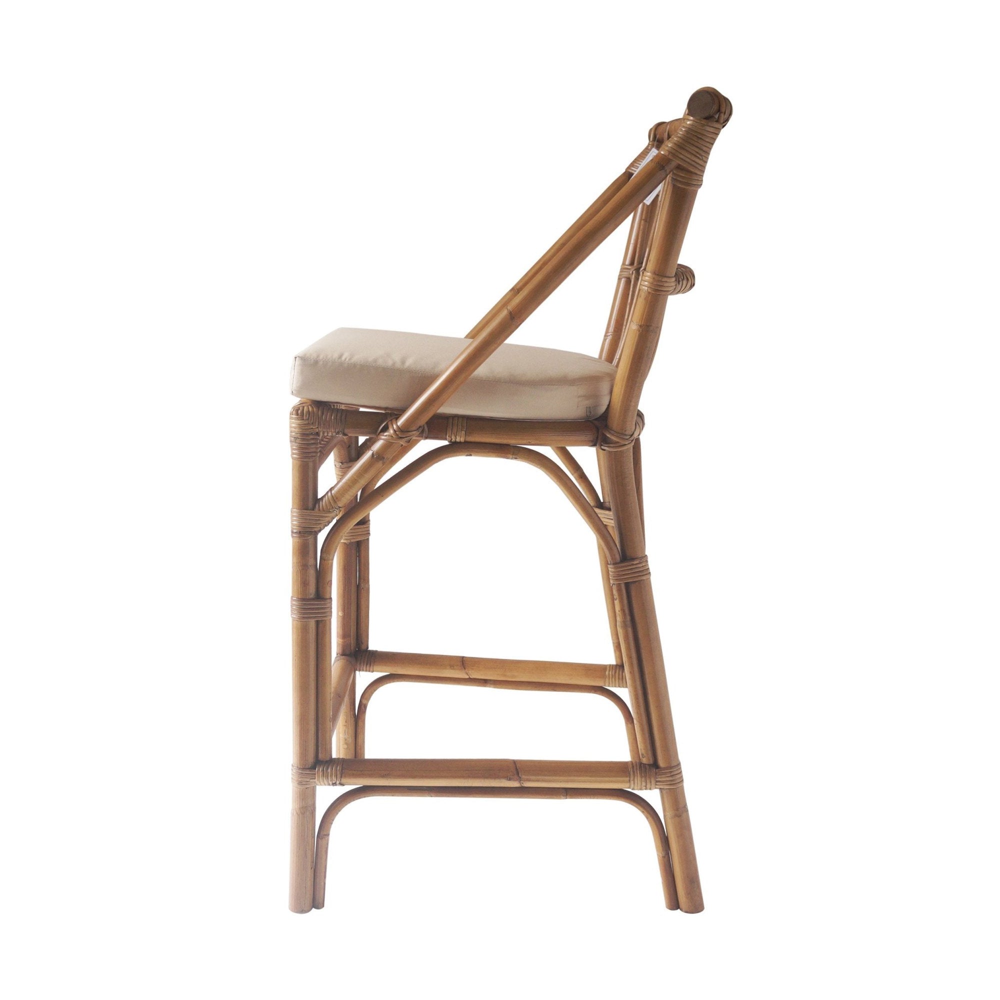 Cayman Rattan Hamptons Barstool Natural W Beige Cushions Footrest OneWorld Collection