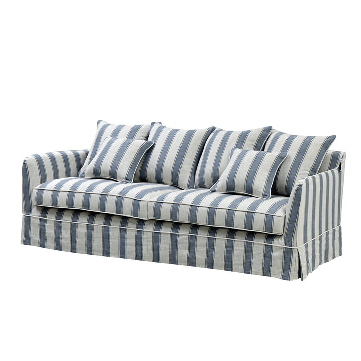 Noosa Hamptons 3 Seat Queen Sofa Bed Sky Blue Stripe