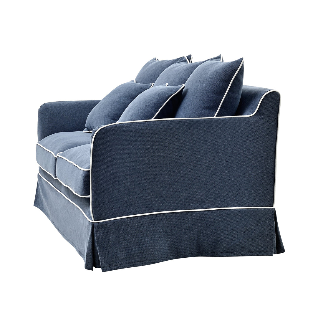 Slip Cover Only - Noosa Hamptons 2 Seat Sofa Bed Navy W/White Piping