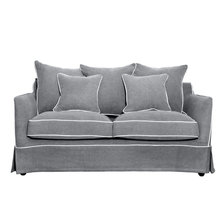 Noosa Hamptons 2.5 Seat Sofa Bed Grey W/White Piping