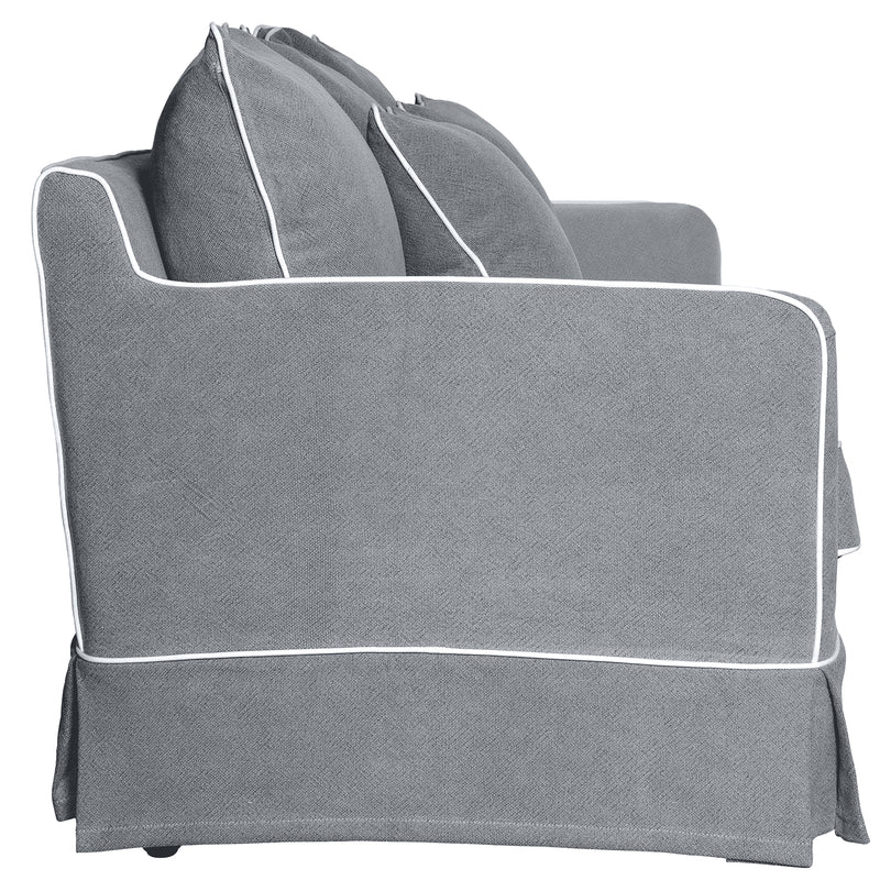 2 Seat Sofa Bed Slip Cover - Noosa Grey W/ White Piping