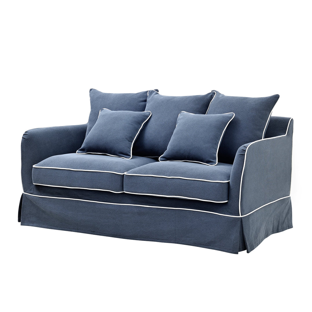 Noosa Hamptons 2.5 Seat Sofa Bed Navy W/White Piping