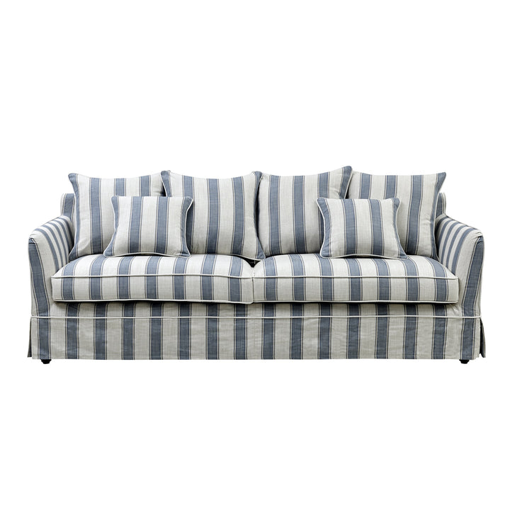 Noosa Hamptons 3 Seat Queen Sofa Bed Sky Blue Stripe