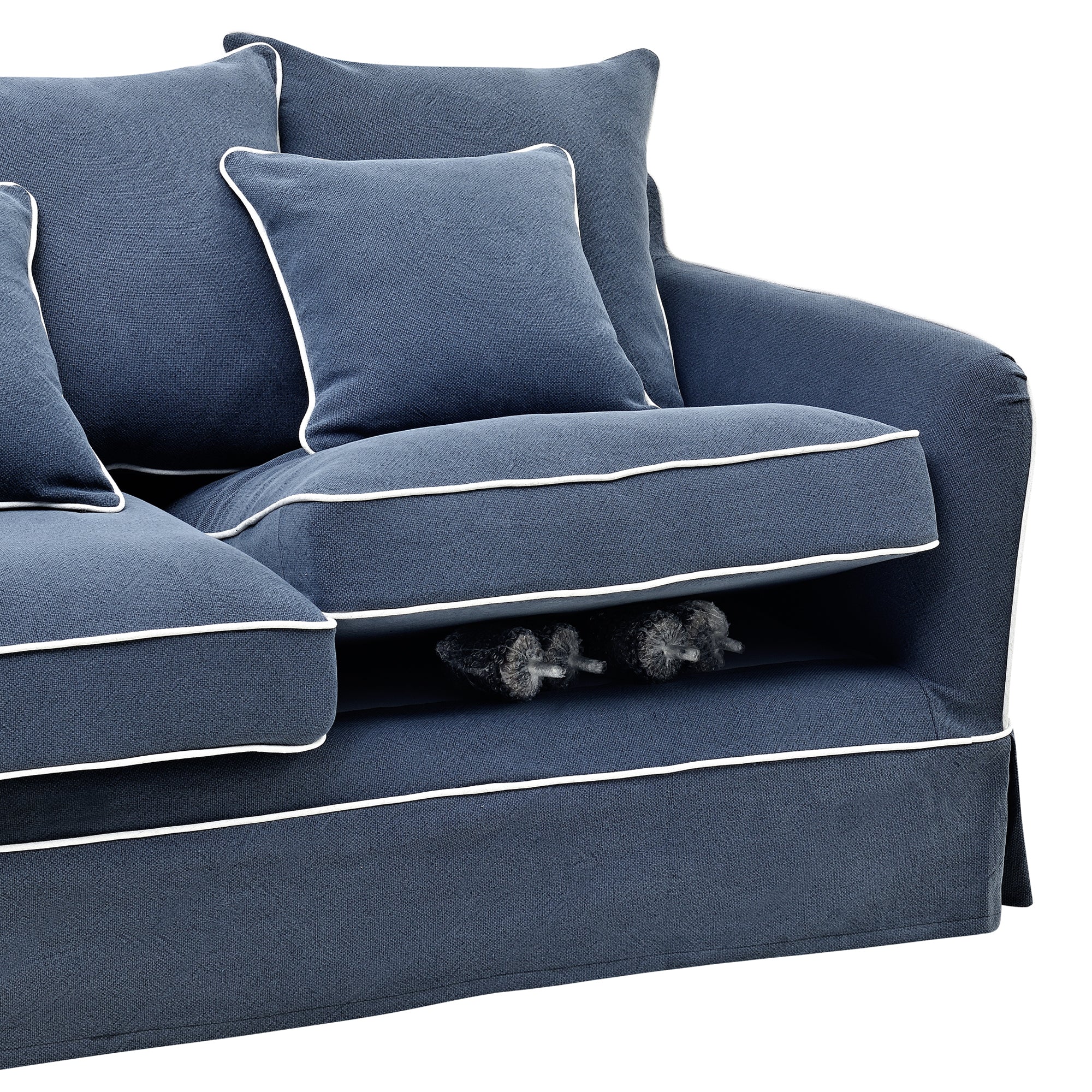Navy blue sleeper sofa with white piping discount