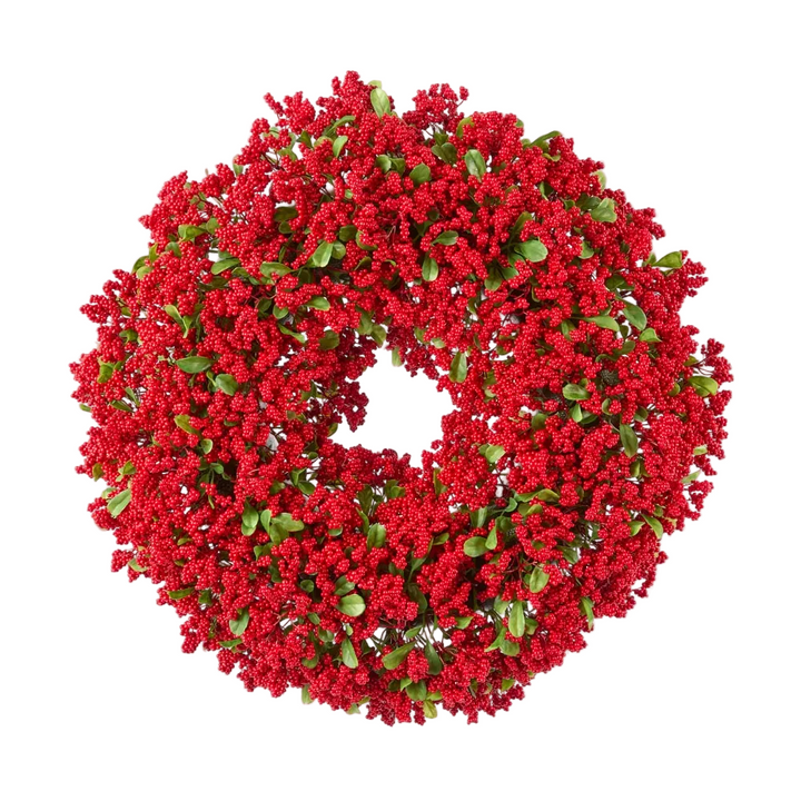 Fine Red Berry & Boxwood Wreath