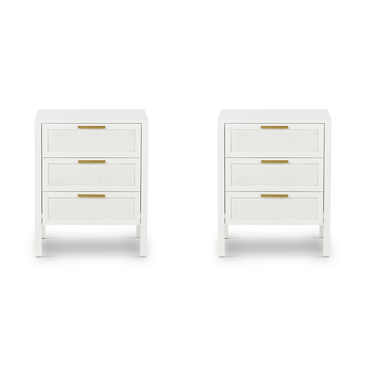 Santorini Bedside 3 Drawers White - Set of 2