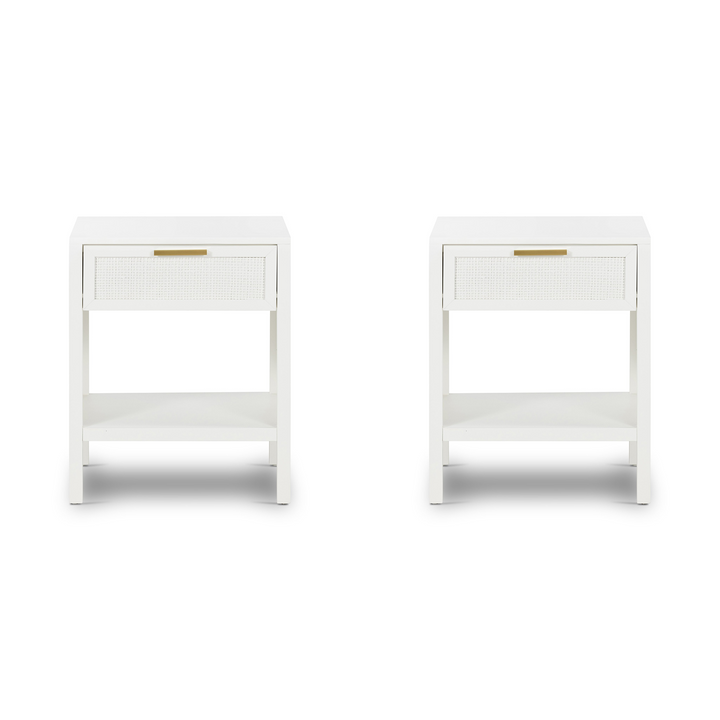 Santorini Timber/Rattan Bedside Tables White - Set of 2