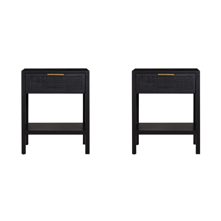 Santorini Timber/Rattan Bedside Tables Black - Set of 2