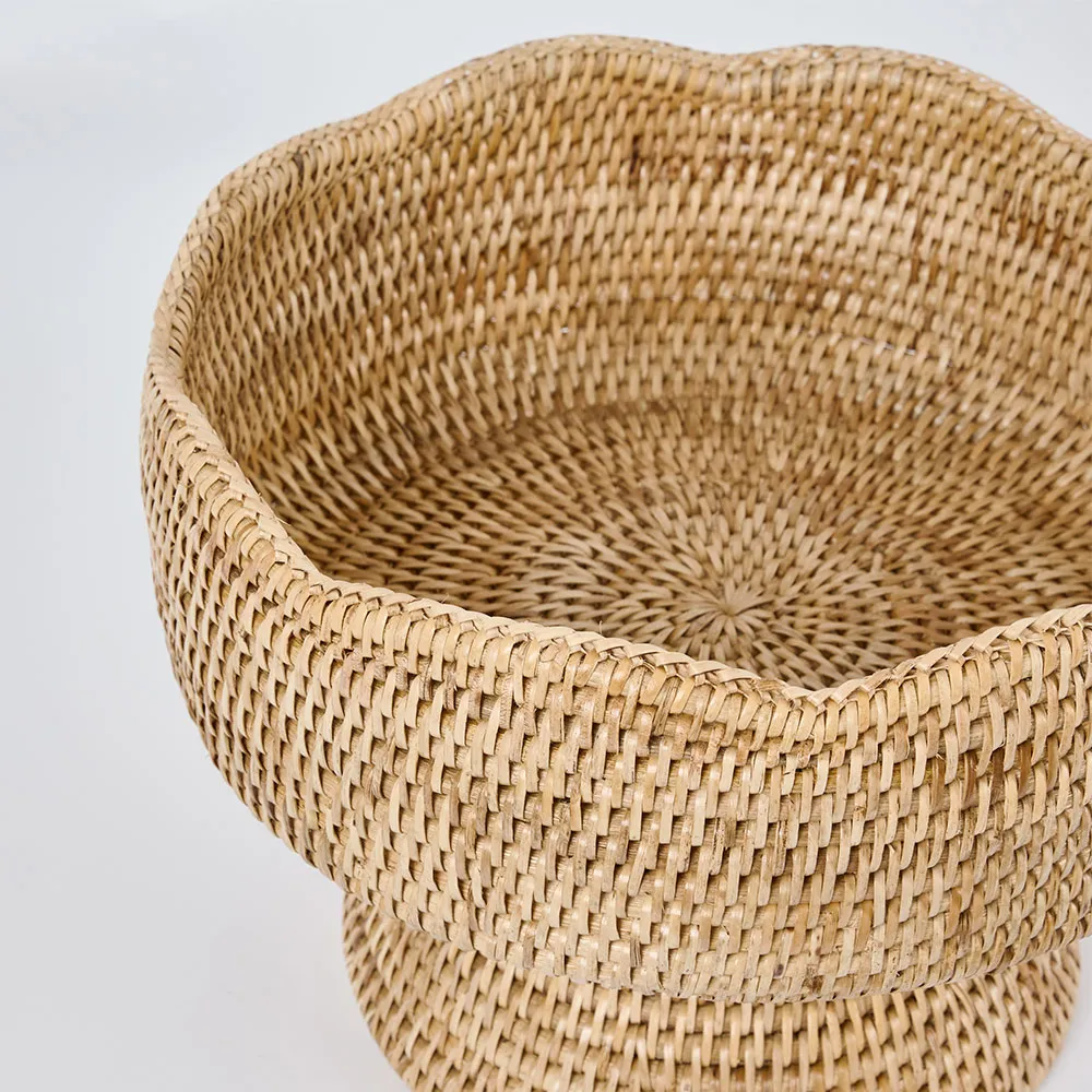 Paume Scallop Rattan Fruit Bowl on Stand Natural