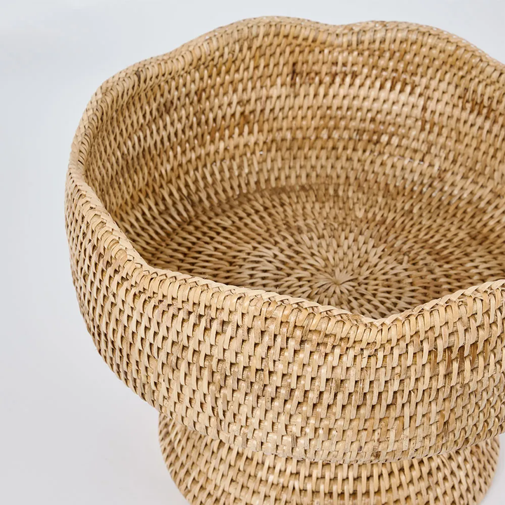 Paume Scallop Rattan Fruit Bowl on Stand Natural