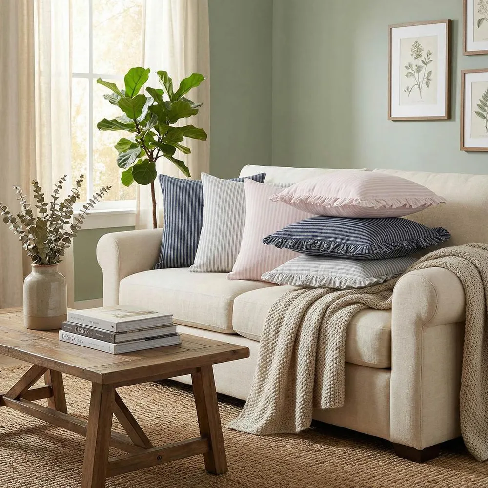 Tick Frill cushion 50x50 Blue