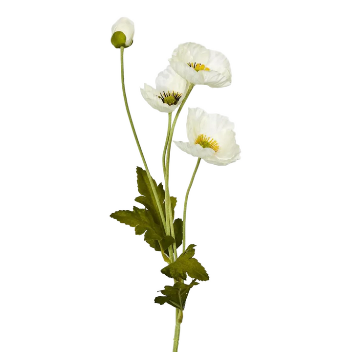 White Poppy Spray 3 Flowers 1 bud