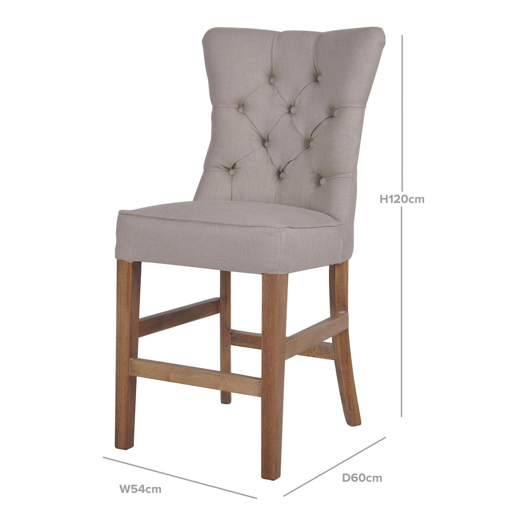 Oakwood Hamptons Beige Linen Counter Chair W/ Buttons