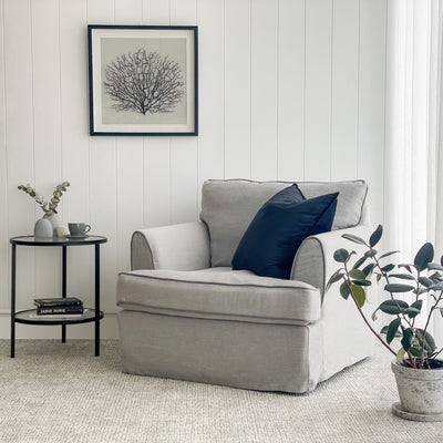 Byron Hamptons Armchair Pebble Grey Linen Blend