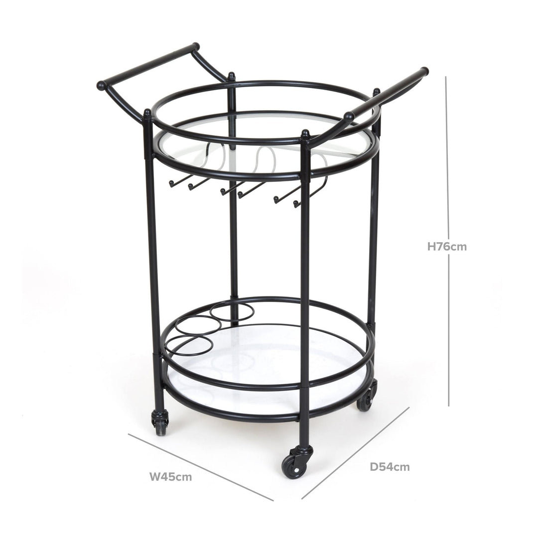 Round Marble Shelves Bar Cart Black