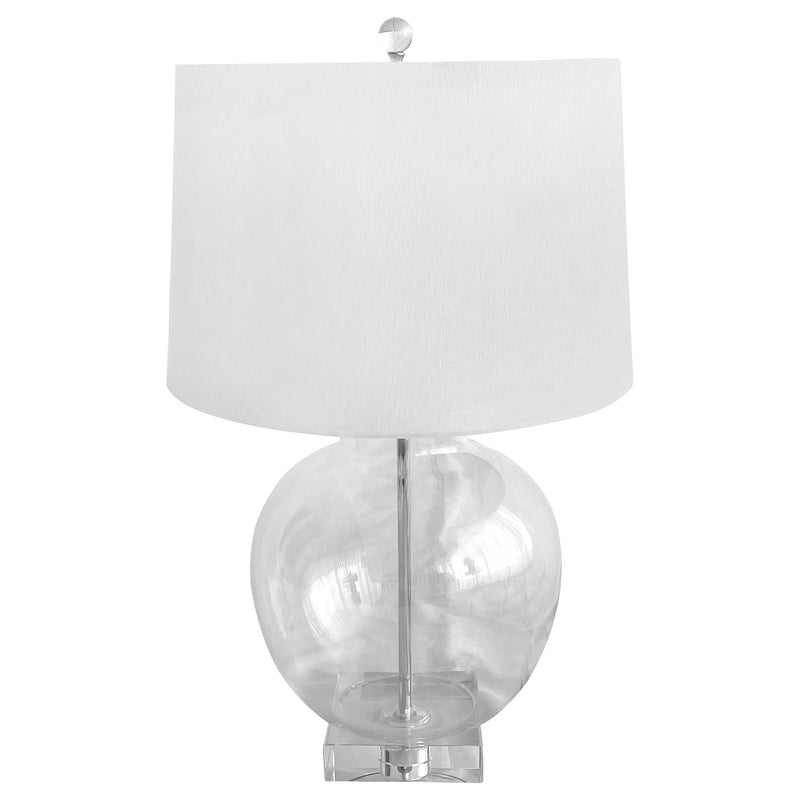 Glass Urn Lamp With White Linen Shade
