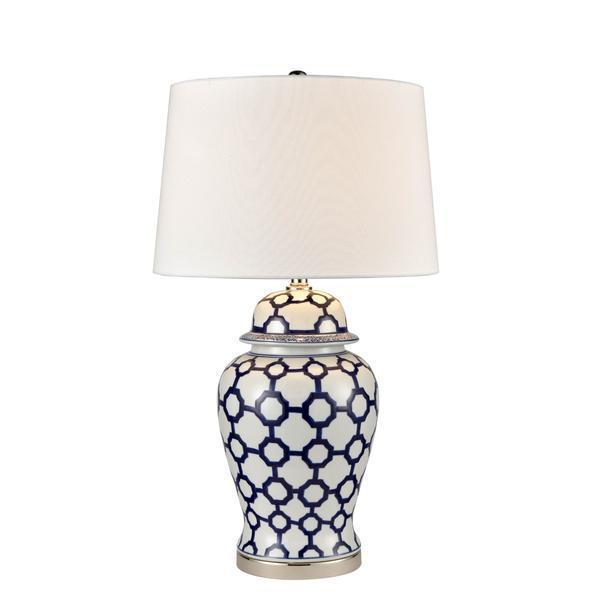 Lucca Blue & White Jar Shaped Lamp & Shade - Lamp Base & Shade