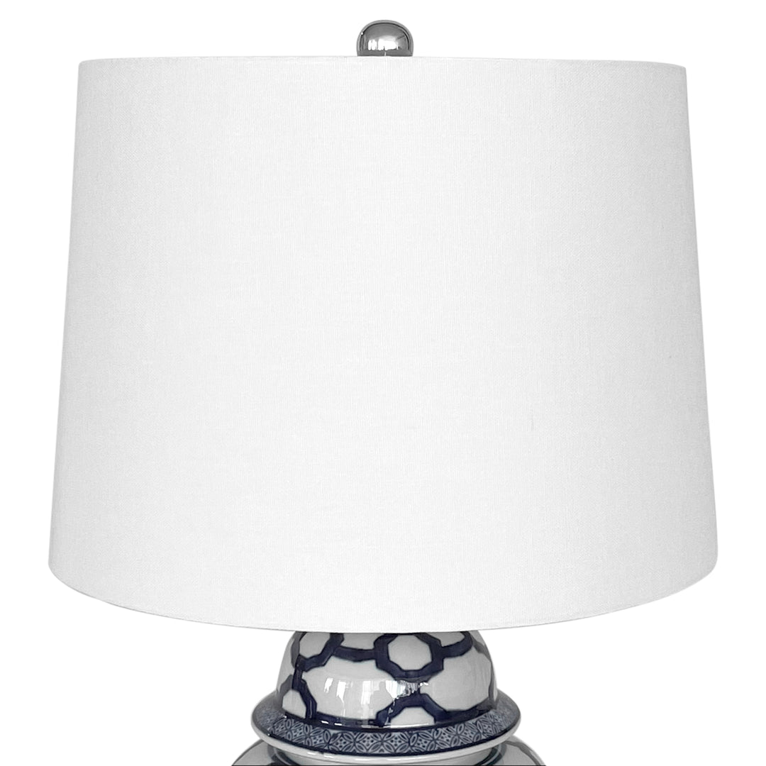 Lucca Small Blue & White Jar Shaped Lamp W/ Shade - Lamp Base & Shade