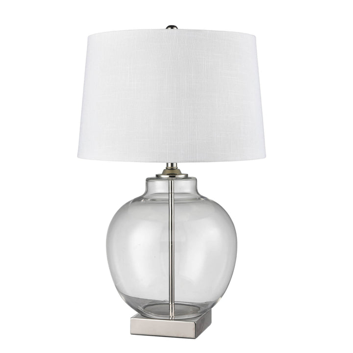 Ellyn Glass and Nickel Lamp with White Linen Shade- Lamp Base & Shade