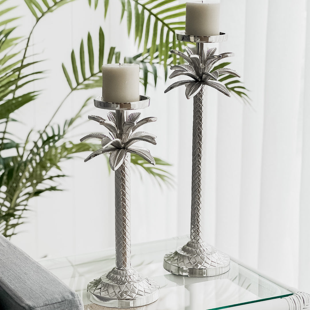 Raffles Palm Candle Stick Silver Medium