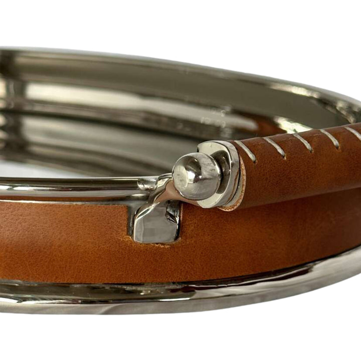 Verona Oval Tray Leather Brown and Silver