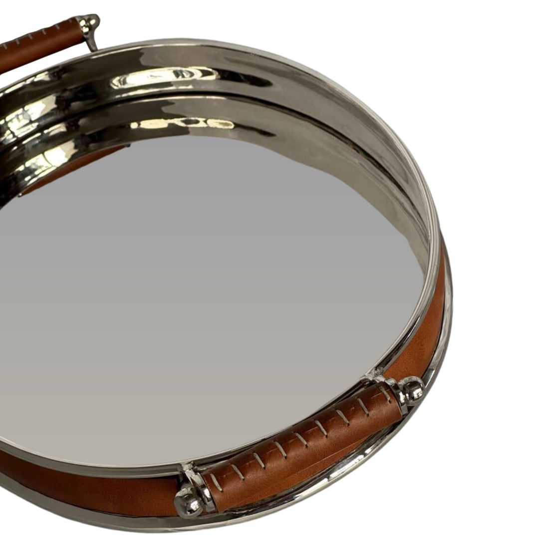 Verona Oval Tray Leather Brown and Silver