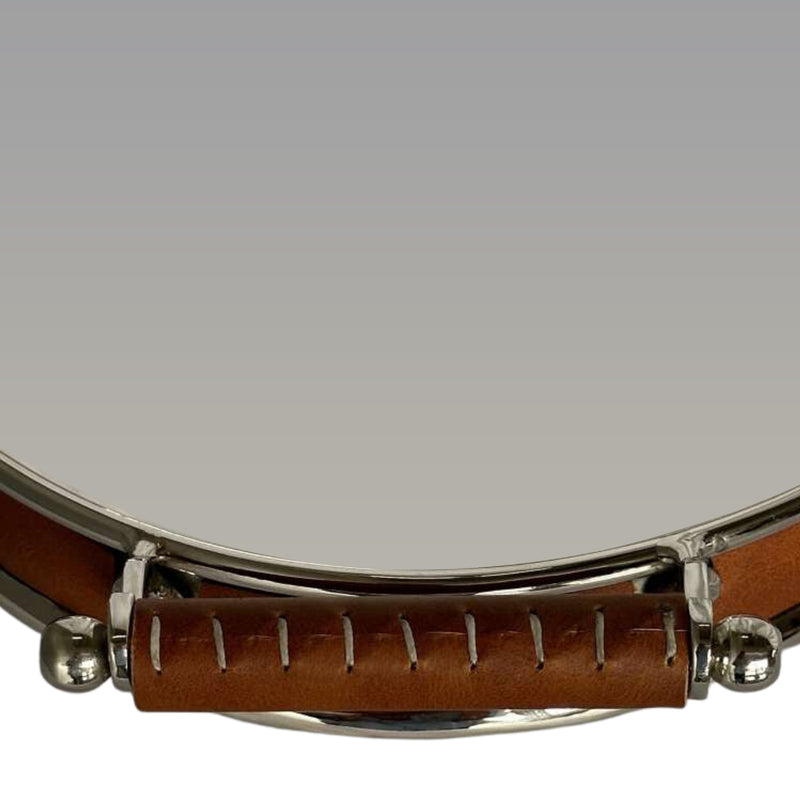 Verona Oval Tray Leather Brown and Silver