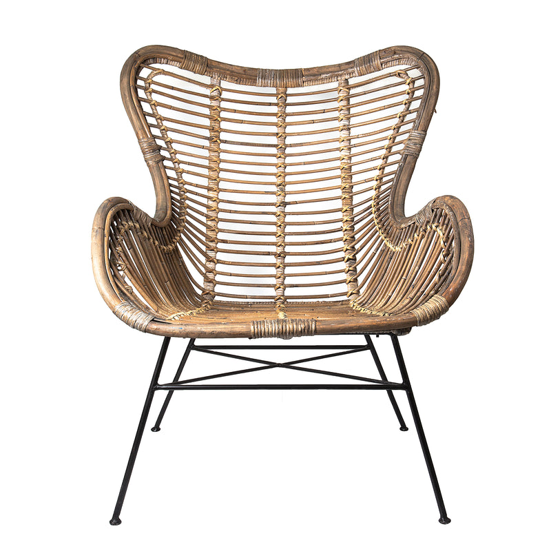Arelius Rattan Wing Back Chair W/ Iron Legs
