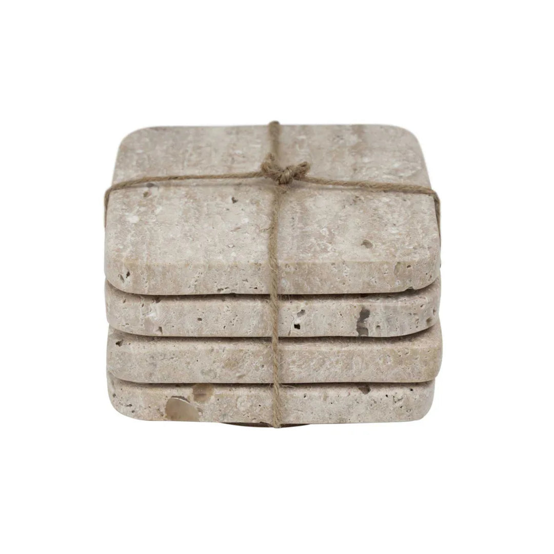 Graze Travertine Coaster Set4 Square Sand