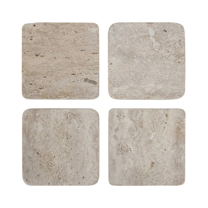 Graze Travertine Coaster Set4 Square Sand