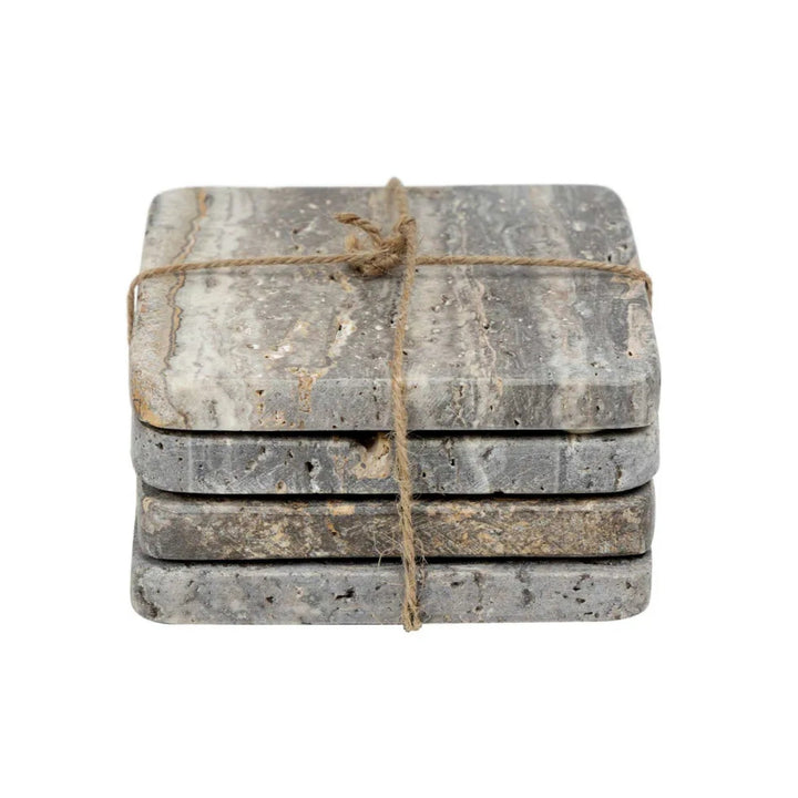 Graze Travertine Coaster  Square Dark Brown