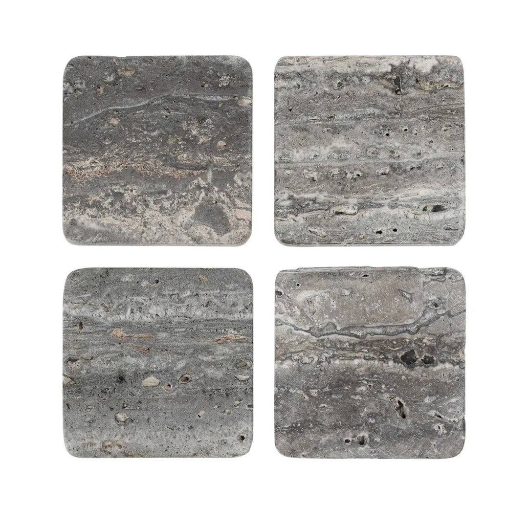 Graze Travertine Coaster  Square Dark Brown