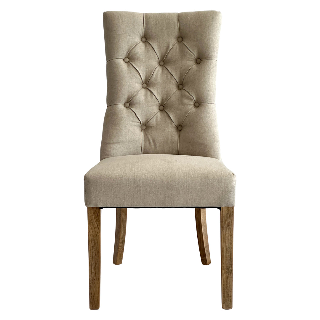 Diana Buttoned Hamptons Dining Chair Beige Linen Blend