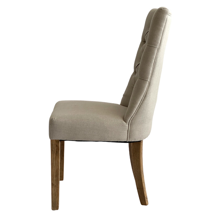 Diana Buttoned Hamptons Dining Chair Beige Linen Blend