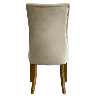 Diana Buttoned Hamptons Dining Chair Beige Linen Blend