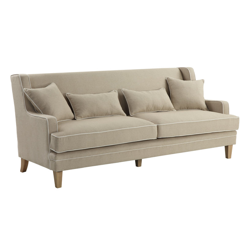 Bondi 3 Seat Hamptons Sofa Natural W/White Piping Linen Blend